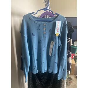 NWT Cat & Jack Blue Lightning Bolt Thermal Henley M (8) Long Sleeve Shirt